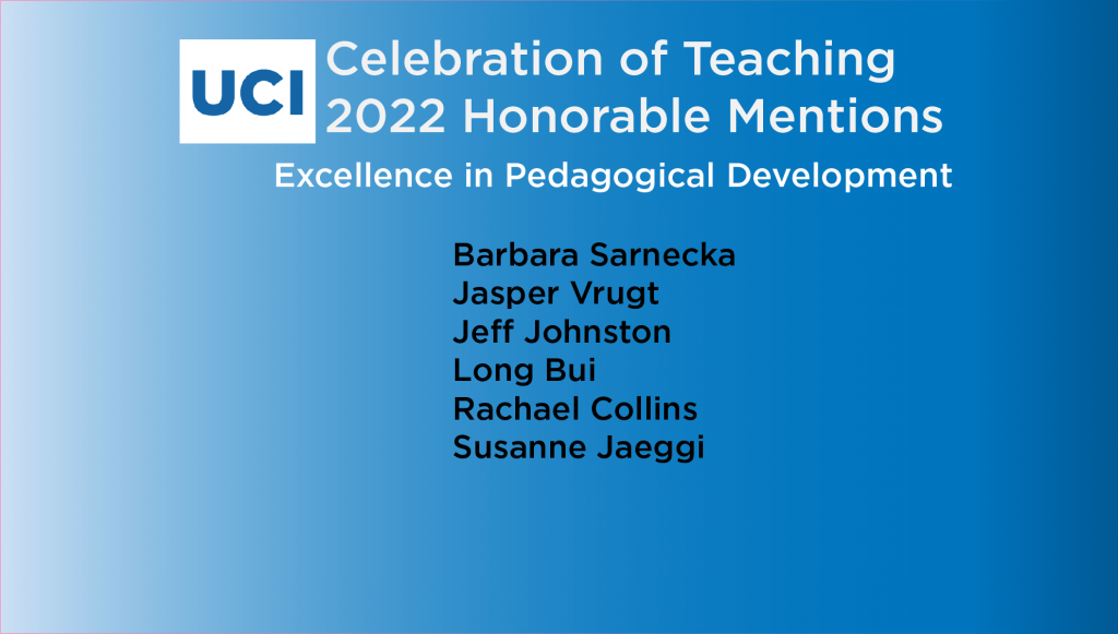 list of UCI Celebration of Teaching 2022 Honorable Mentions for Excellence in Pedagogical Development