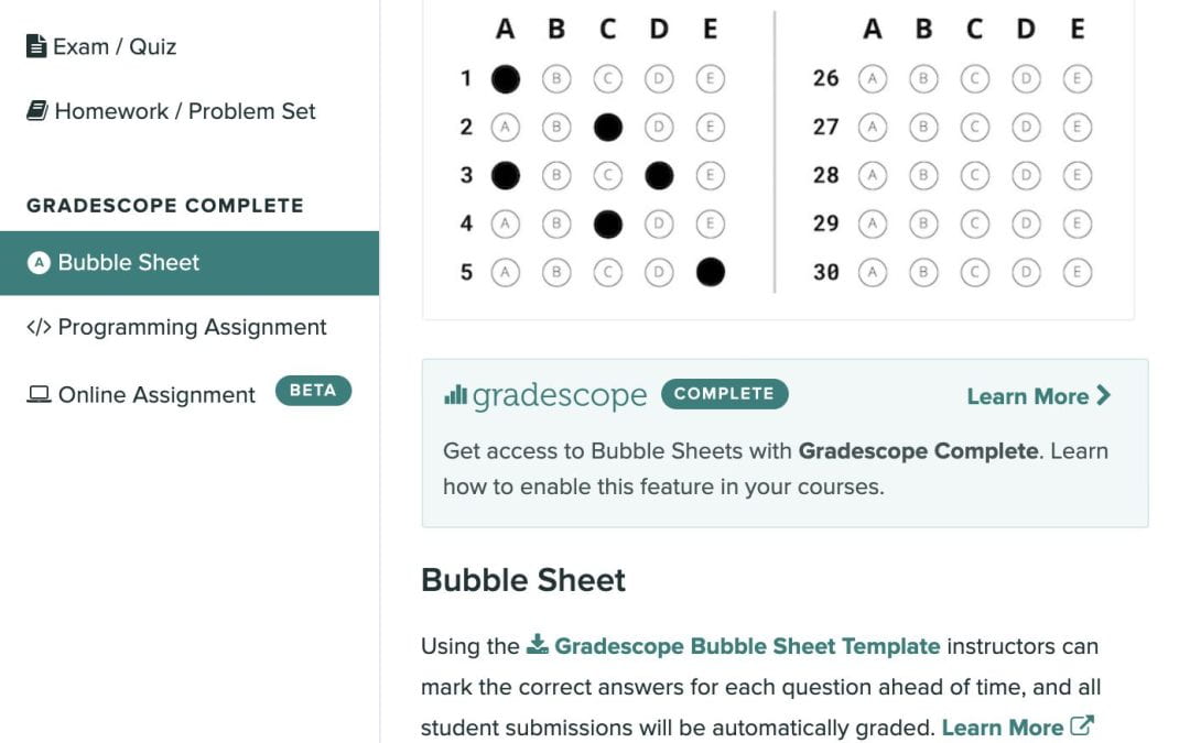 Gradescope Bubble Sheets As a Scantron Alternative